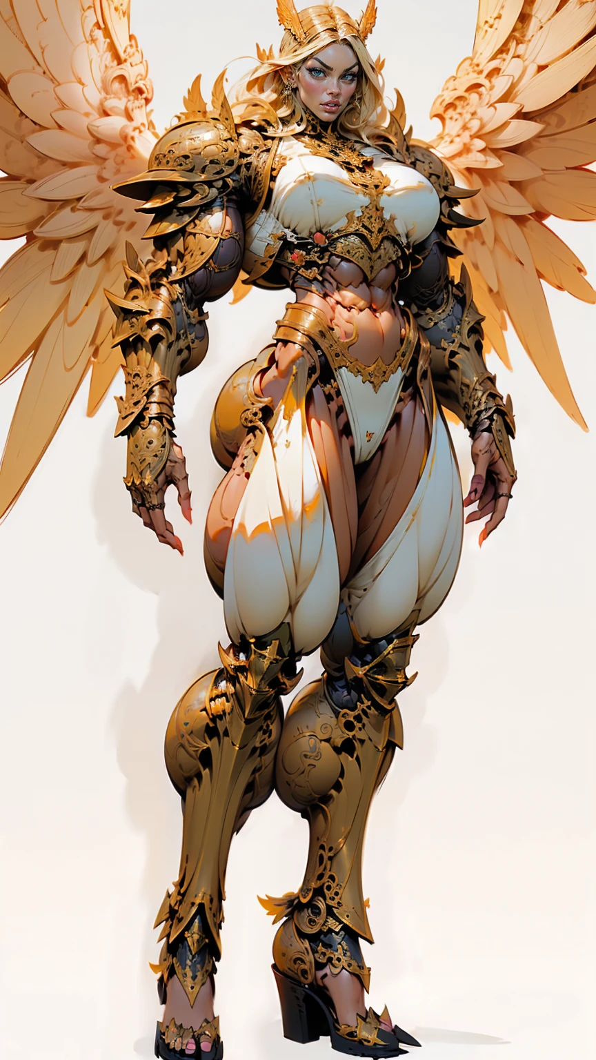 (cara delevingne), ((((((1 muscular angel girl)))))), (((huge upper body))), long hair, ((((huge angelic wings))), (((intricate ornate angelic full body armor))), ((((full body front view)))), (((perfect hands, perfect fingers))), (((empty background)))