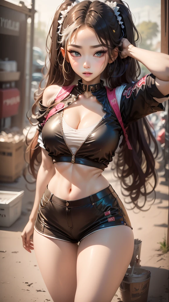 The character costume is KPOP, Hallyu, K-pop anime art style, Hallyu frontline style, Hallyu art style, kpop style, official artwork, Chibi art, Pisif, Blackpink style, cute. KPOP artwork in various poses, The popularity of Pisif art station, lingerie, chibi,