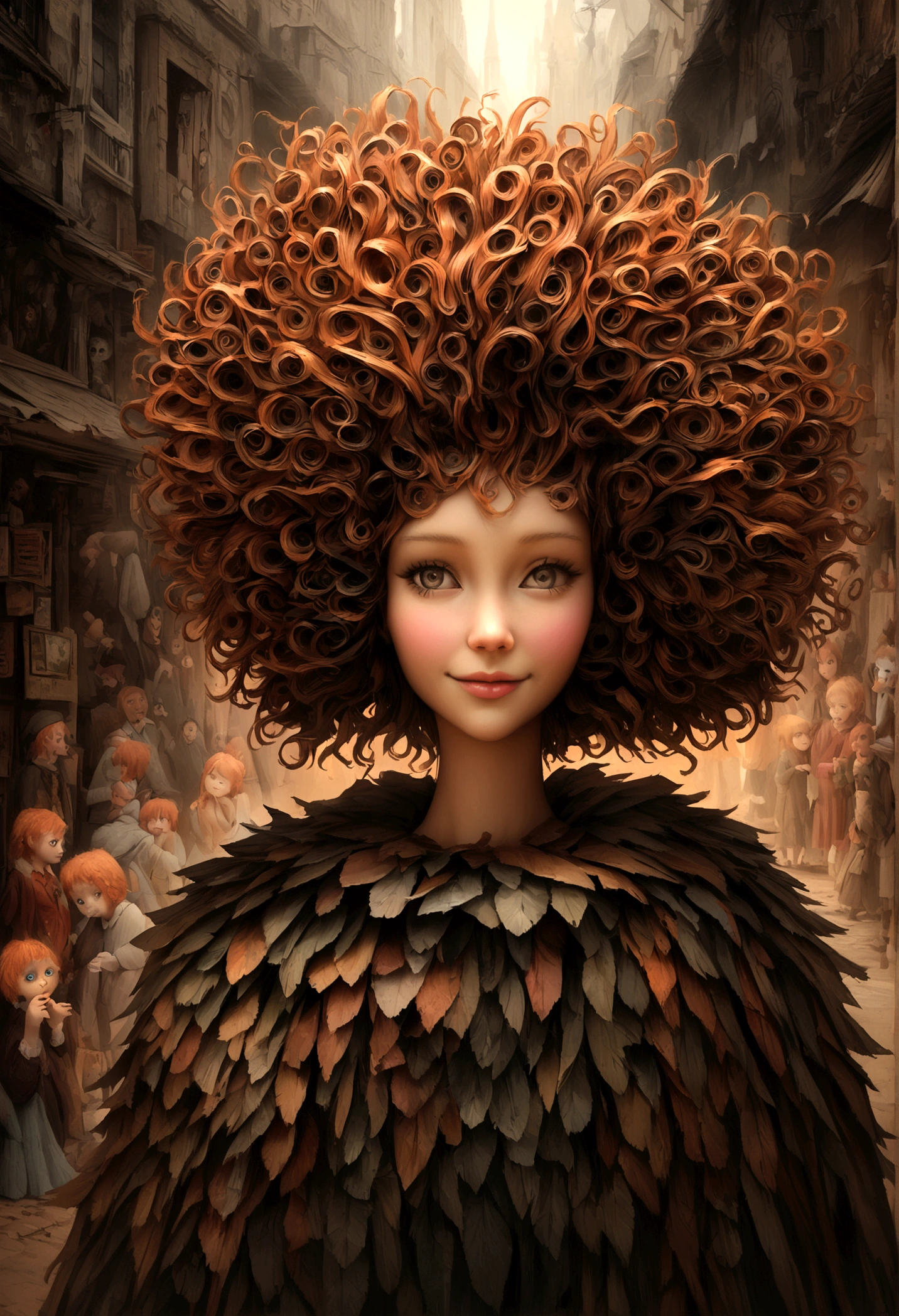 Photorealistic photo of young ginger woman wondering in old market i Tailand, soft smile, art by midjorney, luminism, ultimate intricate shadow - light contrast, IPA award wining masterpiece, artistic lens, warm colors, art by Tim Burton