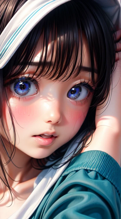 High resolution, Highest quality, super high quality, Super detailed, Embarrassing、Sweaty、Sweat、Eyes from below、Girl seen from the floor、Low - Angle