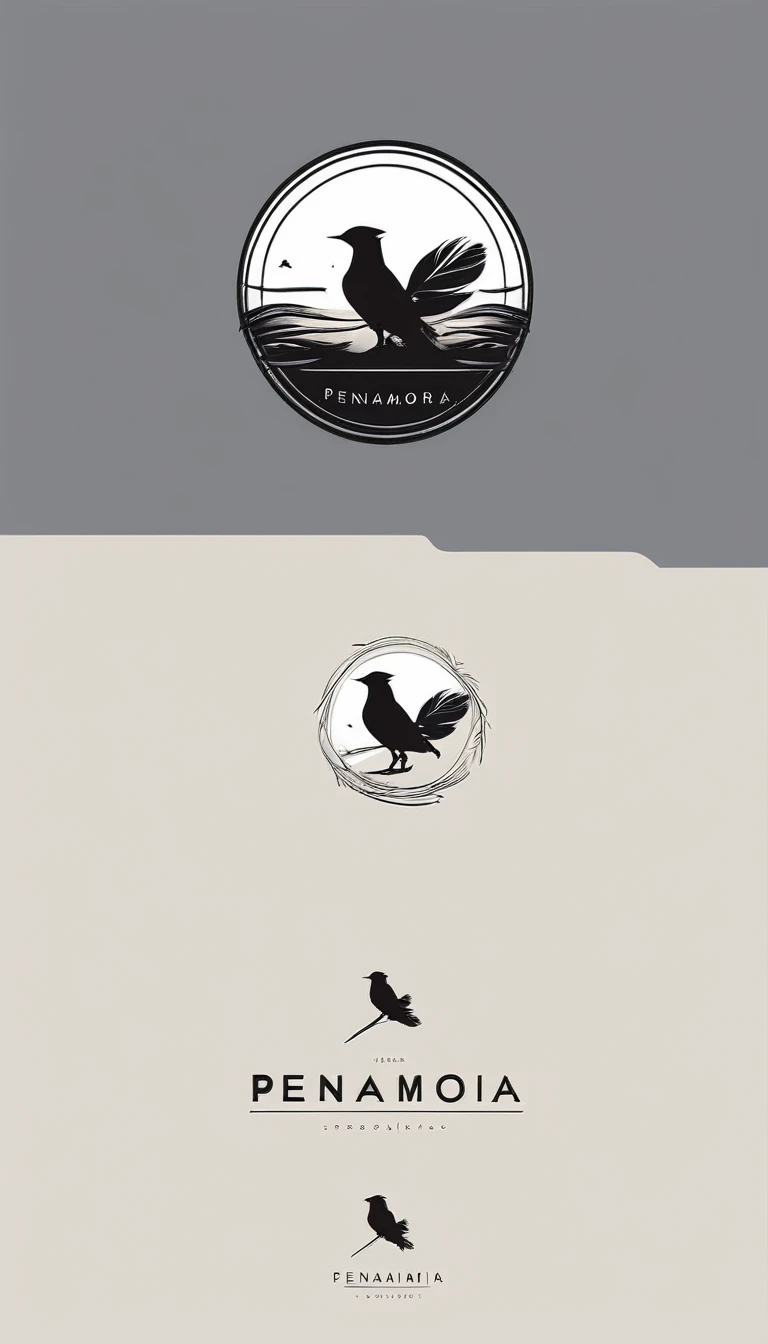 Create a minimal, modern, simple, cinematic logo design for the brand “Penamemoria". Create a modern, minimalistic, high-quality, logo of a boy and a feather.