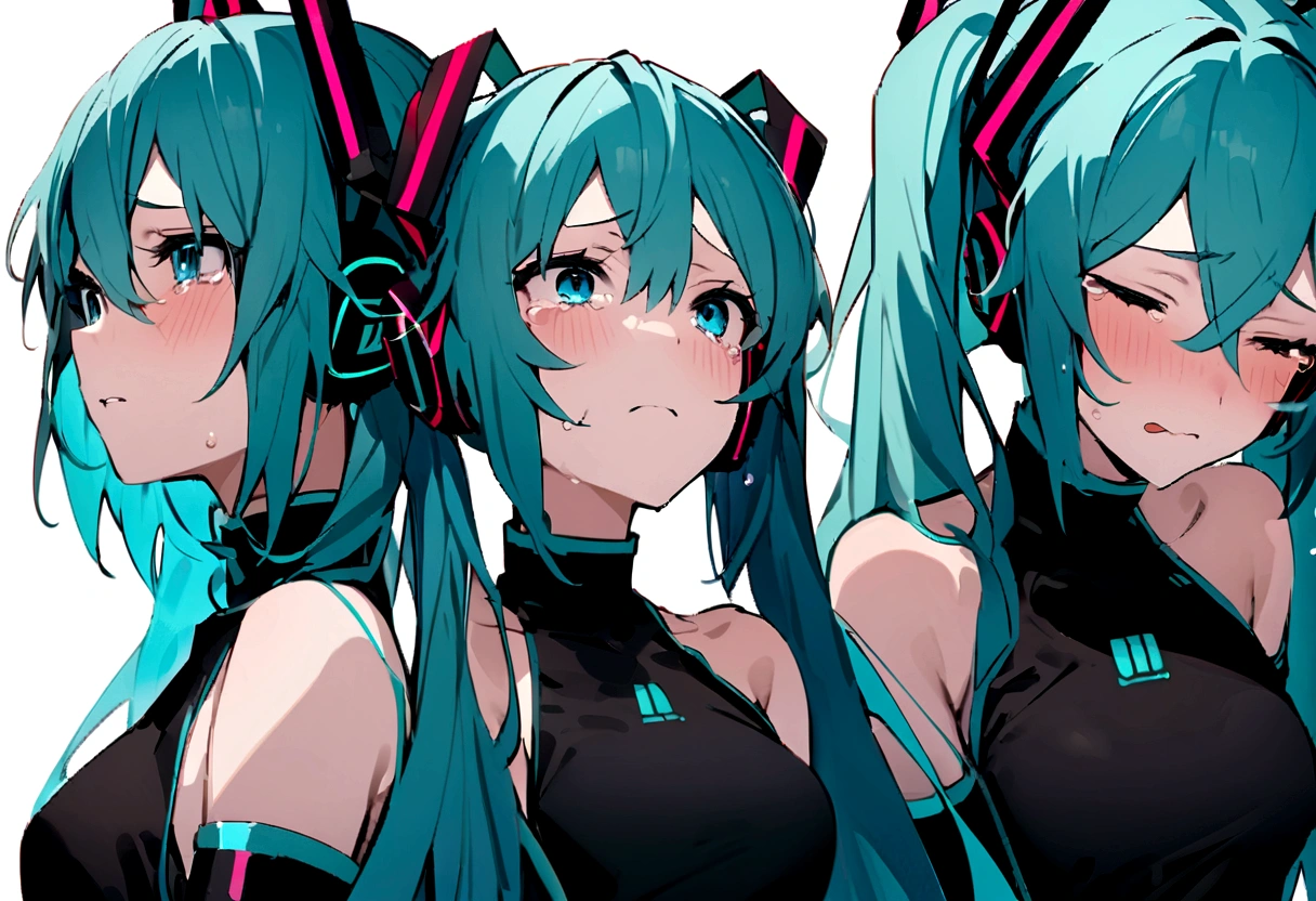 (((masterpiece, hatsune miku, vocaloid, Super detailed、Digital Cage、Sad face、tears、