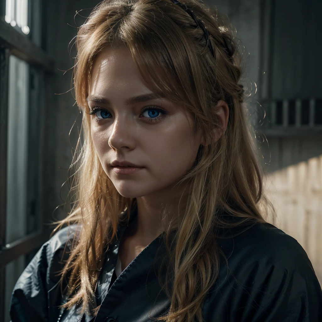 (Extremely detailed CG unity 8k wallpaper,masterpiece, best quality, Extremely detailed),(Optimal lighting, The best shadow, Extremely delicate and beautiful),floating,High Saturation,Blonde hair+blue eyes:1.2,Gloomy Gothic Landscape, Long hair, Staring into the distance. (A beautiful girl,with blond hair,闪闪发光的blue eyes哥特式灯光)