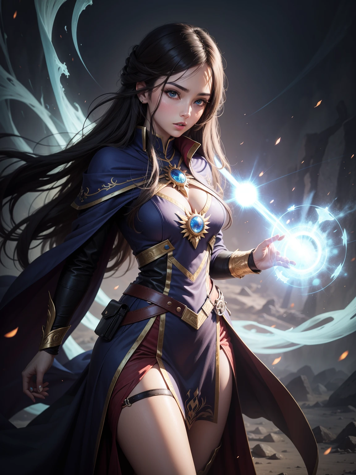 female mage invoking with clear background