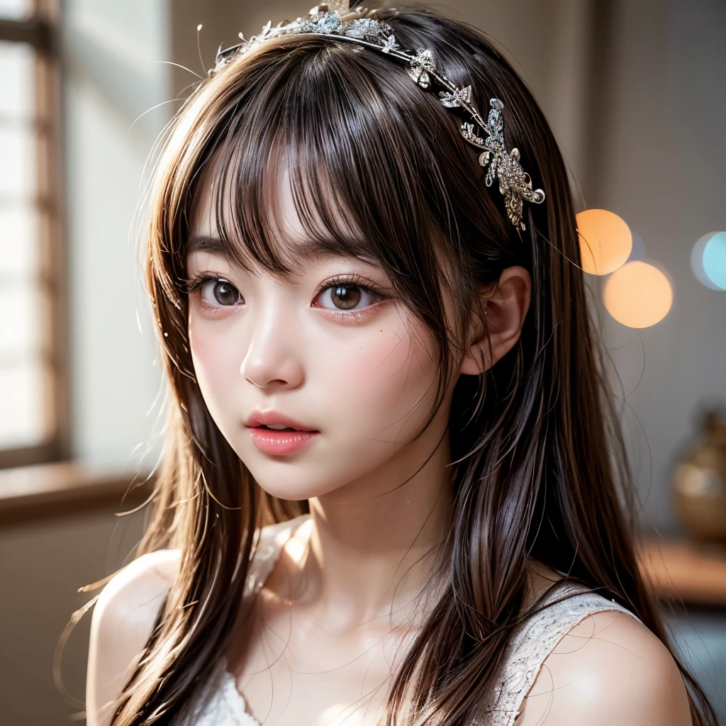 NSFW, 8k, High-level, absurd, masterpiece, best quality, primitive, very detailed CG, very detailed wallpaper, perfect lighting, Extremely detailed (((The personifying " Kaoru Yachigusa " as a Little Girl))), MysticSight, Tyndall effect, Tyndall scattering, Studio gray background with (many Dazzling RainbowColor particles BokeH:1.28), (RoundlyButts, ThighGap), (Exposed:0.4), (Assfocus with looking ahead), BREAK (NOGIZAKA face variations) Extremely Detailed very KAWAII face variations, perfect anatomy, Childish, captivating gaze, elaborate detailed Eyes with (sparkling highlights:1.28), long eyelashes、Glossy RED Lips with beautiful details, Coquettish tongue, Rosy cheeks, Radiant PearlSkin with clear transparency . { (Dynamic LifeLike expressions:1.4) | :d) }, (large eyes:-1) .