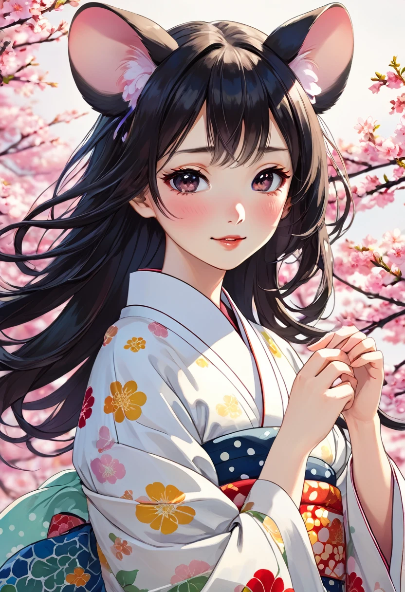 (Yumeji Takehisa style:1.5) , Hallucination, daydream , nightmare , Insane Dream , bokeh , erotica , romance , realistic mouse nymph and realistic cat , yukata , Petals fluttering down , Single eyelids, round nose, swollen cheeks , glossy lips , Collarbone , Disheveled Hair , Scorching Heat summer , (Roll up the hem with hands:1.5) , innocent smile , (dynamic dance)