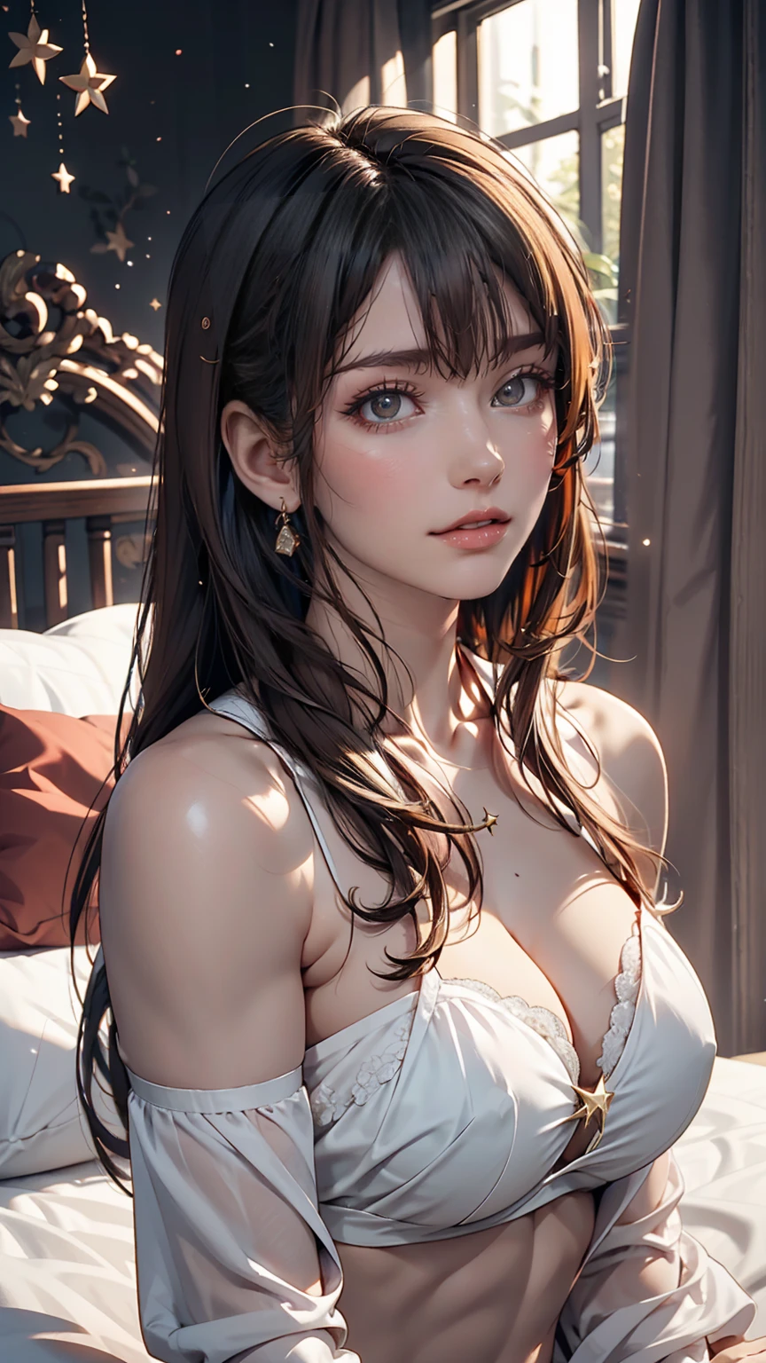 Asuna, Asuna_(star), 1人of女of子, Fantasy, High resolution, Looking_Away, Looking_To_of_~ side, original, Realistic, scenery, close, upper_body, smile, actiof上 pose,of上_bed,