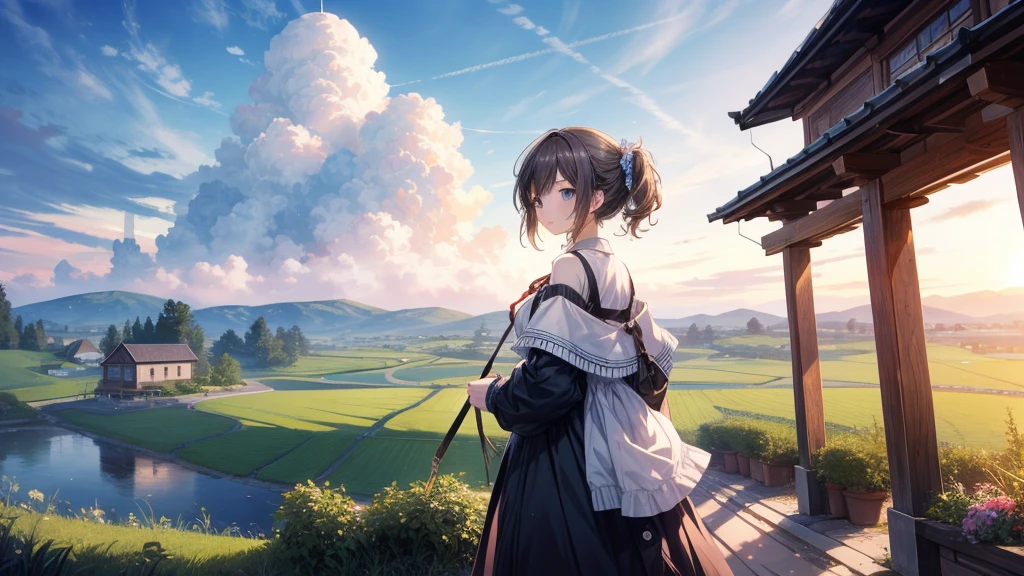 1girl、Highest quality、Masterpiece、Official Art、The best dynamic composition、A tranquil view of the countryside、Departure、