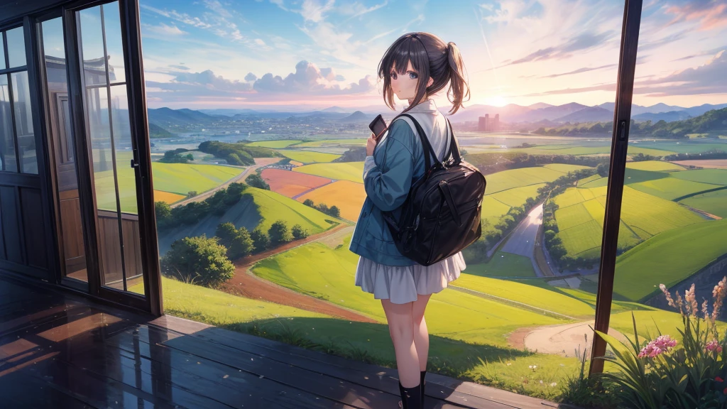 1girl、Highest quality、Masterpiece、Official Art、The best dynamic composition、A tranquil view of the countryside、Departure、