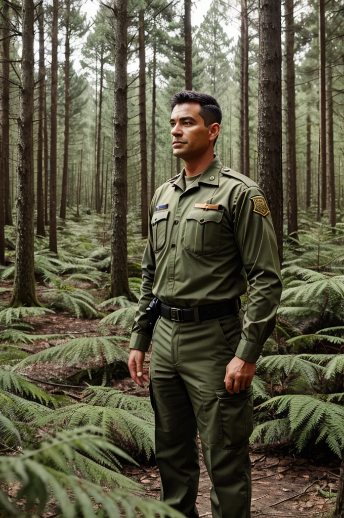 A forest officer standing between forests