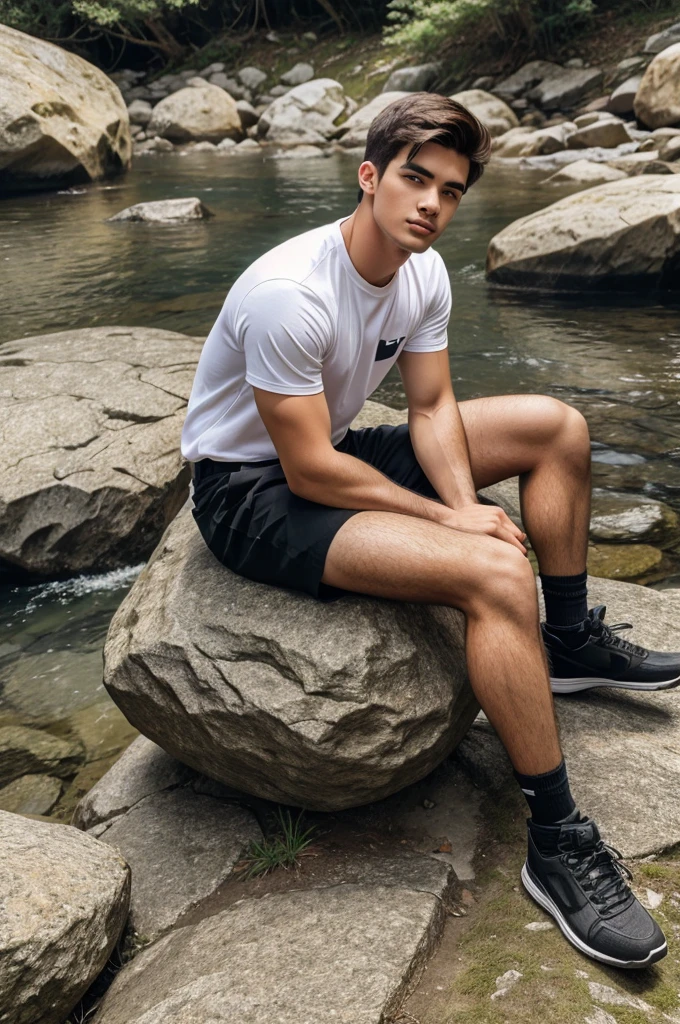 A 22 years old man Sitting on a rock