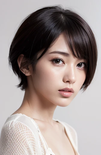 Buckshot、short hair、Adult Women、White background、mode、beautiful、