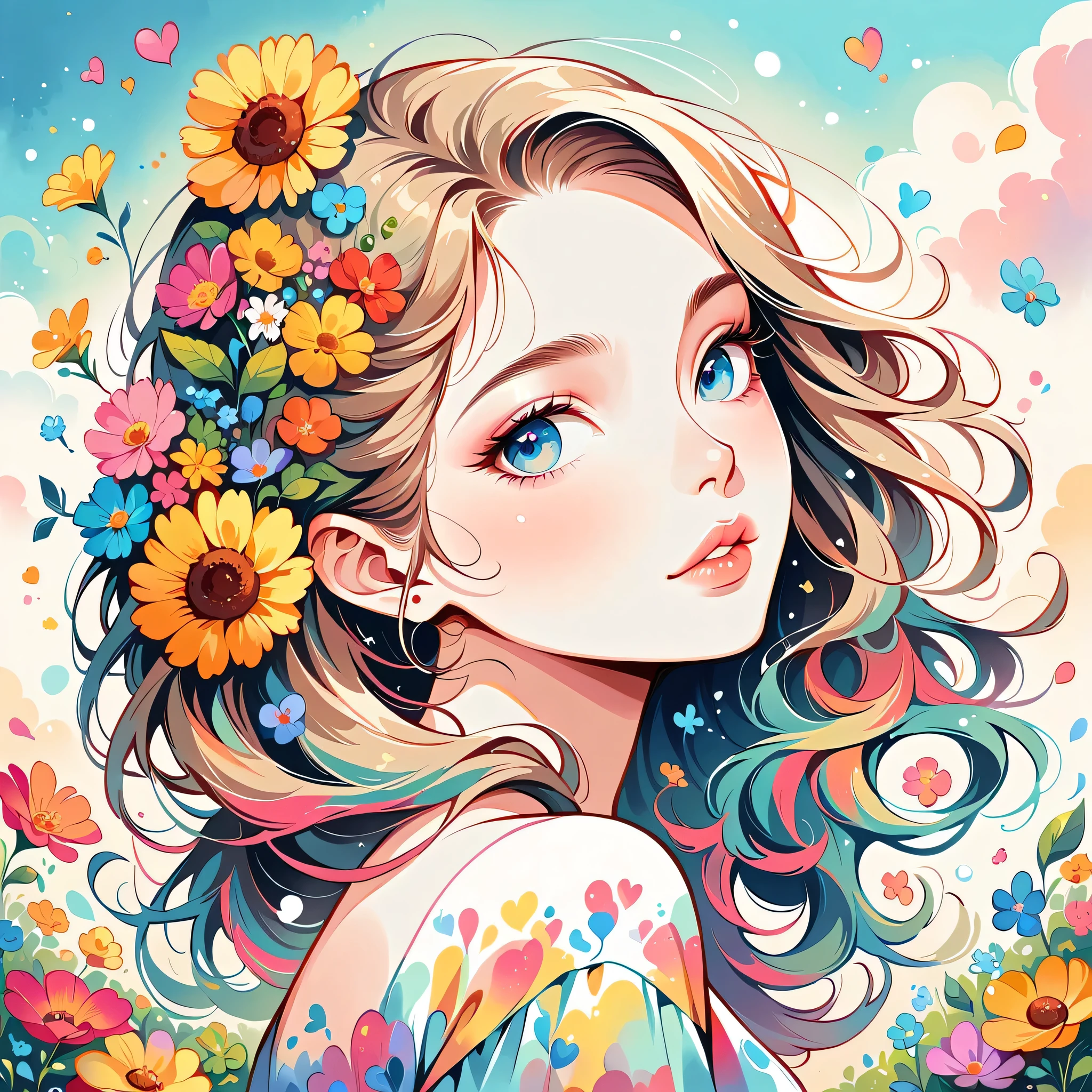 Eri Kamijo Style、(((stylish fashion))), 8K Quality、Intense watercolor, Detailed watercolor art, Watercolor splash, Surreal, avant-garde pop art, Beautiful and expressive paintings, Beautiful artwork illustration, Very colorful tones, wonderful, Cool beauty, highest quality、Official Art, Vector art, Stylish design, (((The most beautiful girl))), (((highest quality))), HDR, ((detailed)), (((Doodle Art)), ((masterpiece)), ((Super detailed)), (((Colorful flowers))),(((Stylish))), Lips in love