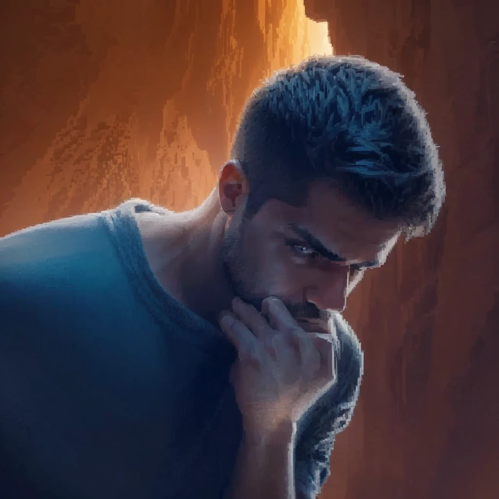 A man wants to vomit when trying to go through a portal in a mountain. Photorealism, full view, very detailed image, very realistic, hyperrealism, Ultra HD, 8k, 5, sharp focus, intricate and mysterious masterpiece.(Long exposure photography Highly detailed close-up portrait art illustration: final quality, medium shot, backlit, rich and striking. Enigmatic and mysterious manipulations (rule of thirds composition), ((detailed environment with strong lines) The best quality, in camera, white light, warm and clean aesthetics, dazzling screen composed of millions of bright ultraviolet rays, HDR.