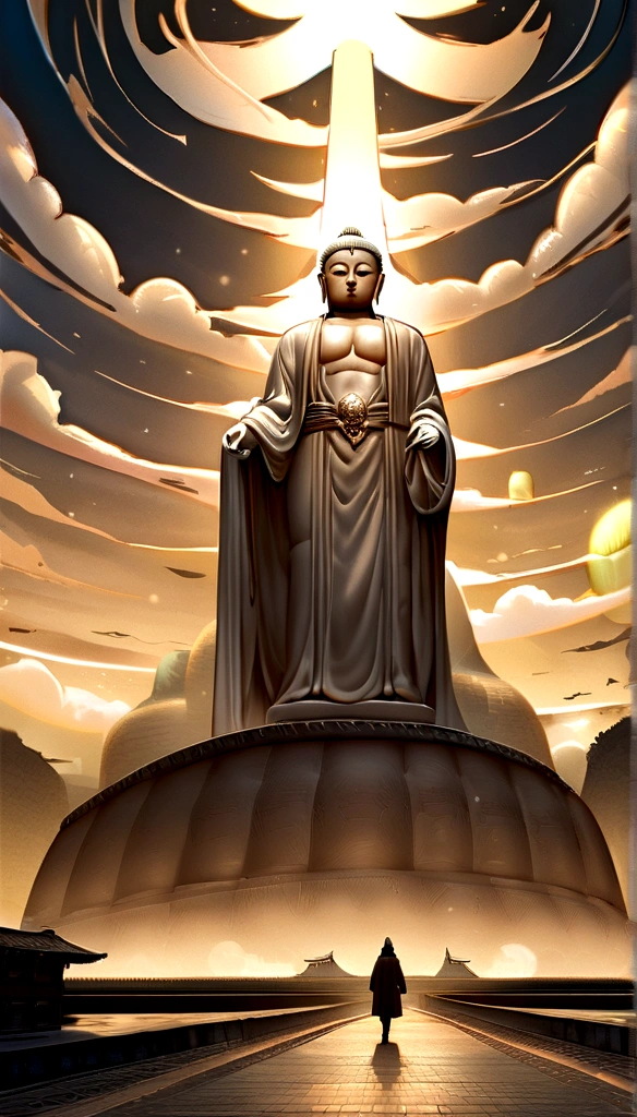 ((masterpiece)),(最high quality)),Chinese style,In the sky, Clouds form a giant Maitreya Buddha statue,Gazing at Earth,Standing Buddha statue,The light shines,Glow effect,Pilgrims' Path,Surreal,Ultra-photorealism,real photography,8K,High resolution,high quality,Masterpieces,Ultra-fine,Chinese black and white ink style,(((White))),Decolorization,Dirt,ink,8K,Ultra-fine,high quality,(((OC Renderer)))