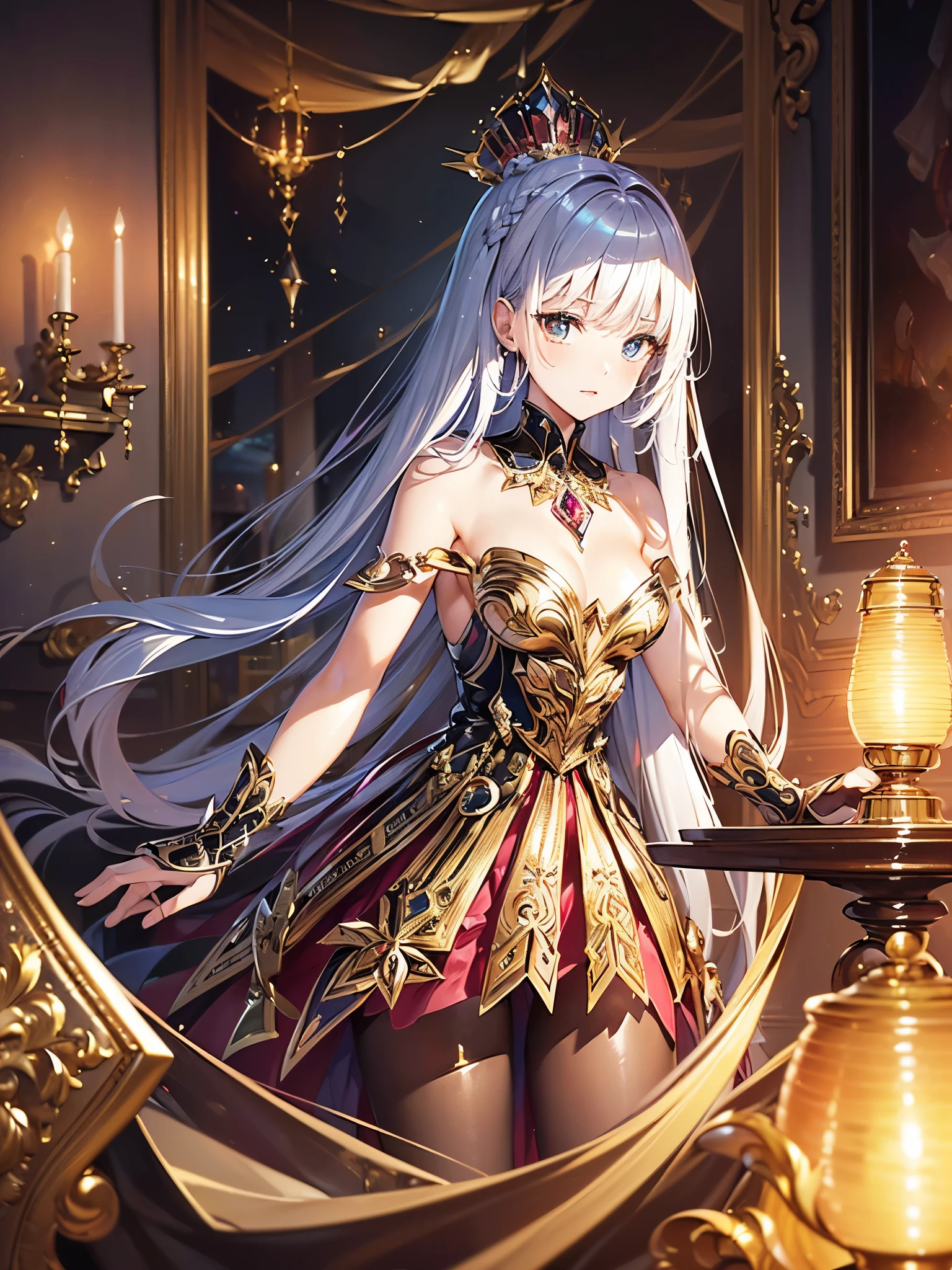 ((Highest quality)),(Ultra-high resolution),(Very detailed),(Detailed Description),((The best CG)),(A masterpiece),Ultra-detailed art,Amazing painting art,(Art with precise detail:1.5), (Shiny Hair:1.7),gem:1.3, sparkle:1.3, darkness:1.6, Light:1.7