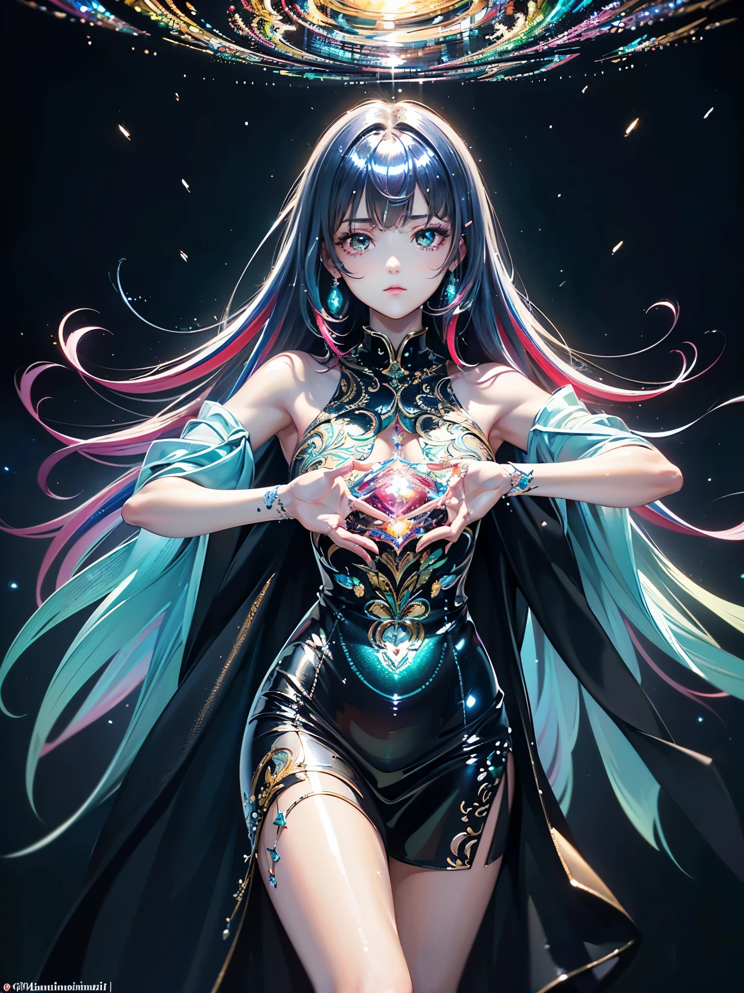 ((Highest quality)),(Ultra-high resolution),(Very detailed),(Detailed Description),((The best CG)),(A masterpiece),Ultra-detailed art,Amazing painting art,(Art with precise detail:1.5), (Shiny Hair:1.7),gem:1.3, sparkle:1.3, darkness:1.6, Light:1.7