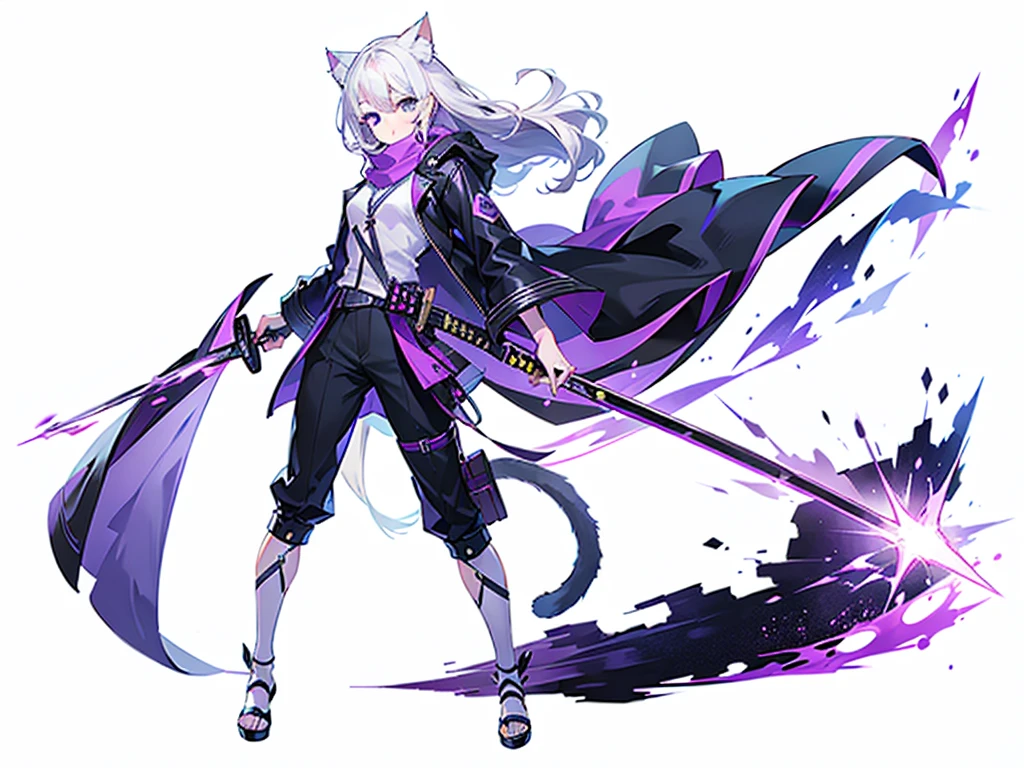 1boy, toned, gray hair, slim, glowing blue eyes, HD, vibrant, masterpiece, full body view, wolf ears, wolf tail, knight robes, iron half mask, (dead expression), baggy black pants, black iron boots, dirty, torn armor and clothes, blood, tall