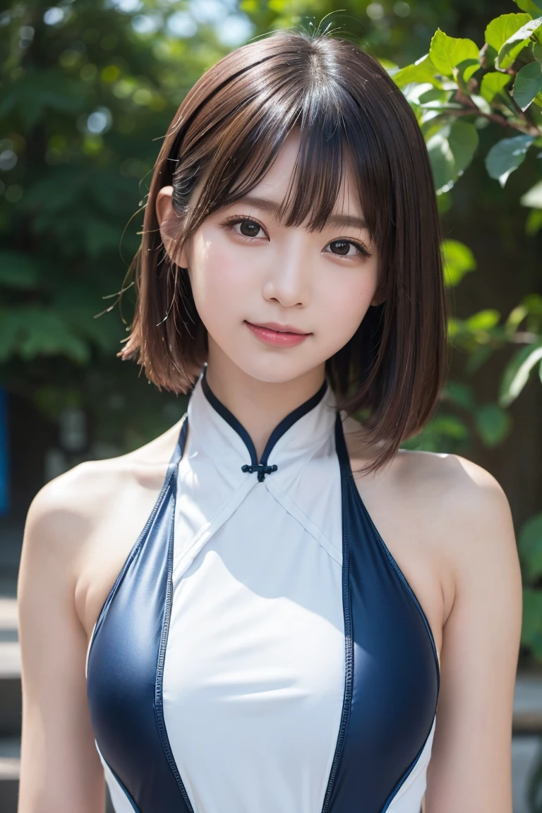 ((China dressSwimwear:1.3)), Swimwear, Skin color, big , smile, (8K, RAW Photos, Highest quality, masterpiece:1.2), masterpiece, super detailed, super high quality, (Realistic and photorealistic photography:1. 37), High-resolution RAW color photos, Very delicate and beautiful, highly detailed, 8K壁紙, wonderful, detailed, Very eye, very detailed, very detailed skin, very thin fingers, very detailed nose, very detailed mouth, Perfect Anatomy, Upper Body, 、(China dress:1.3)、Female Band、live、((Upper Body:1.3)), Nogizaka idol, Korean Idol, Idol sculpture'Pause, 18-year-old, cheap, Cafe, restaurant, Italy, deer, Australia, break ((Upward glance)), ((angle From above: 1. 3)), From above, Looking into the camera,