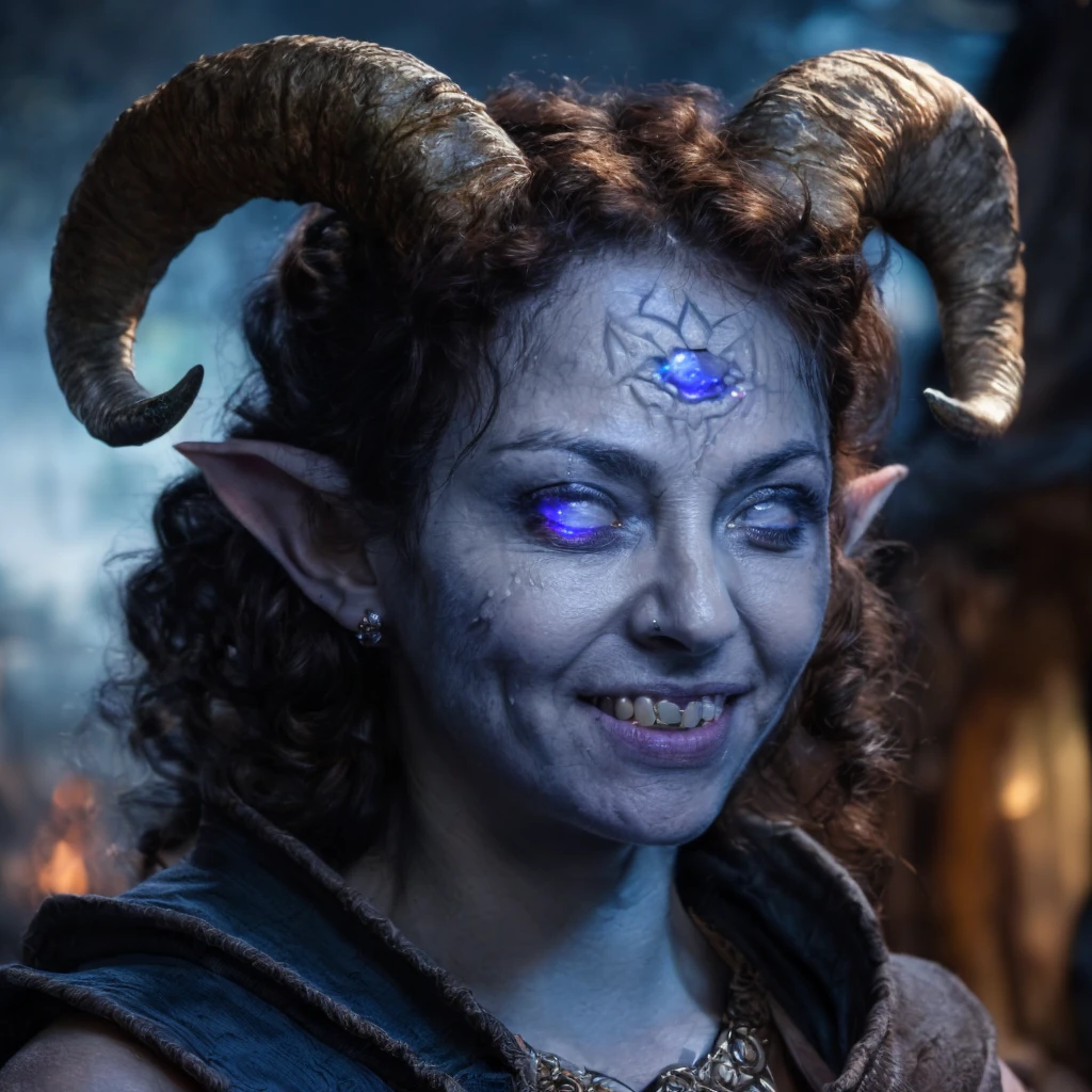 (masterpiece)+, (extremely (realistic)+,a portrait of an attractive young female tiefling, Skin imperfections Funny stare. Looking in camera. volumetrics dtx, Photorealistic, ultra detailed, Artstation trending, very very detailed, realistic shaded lighting, dynamic shadows, detailed Gipsy camp background, upper body, professional photograph of a detailed skin, sharp focus, dramatic, award winning, cinematic lighting, octane render, unreal engine, volumetrics dtx, Photorealistic, ultra detailed, Artstation trending, very very detailed, hyperrealistic, fine details, realistic shaded lighting, dynamic shadows, Gipsy camp background, add_detail:1, skin pores and wrinkles, details.,More Reasonable Details