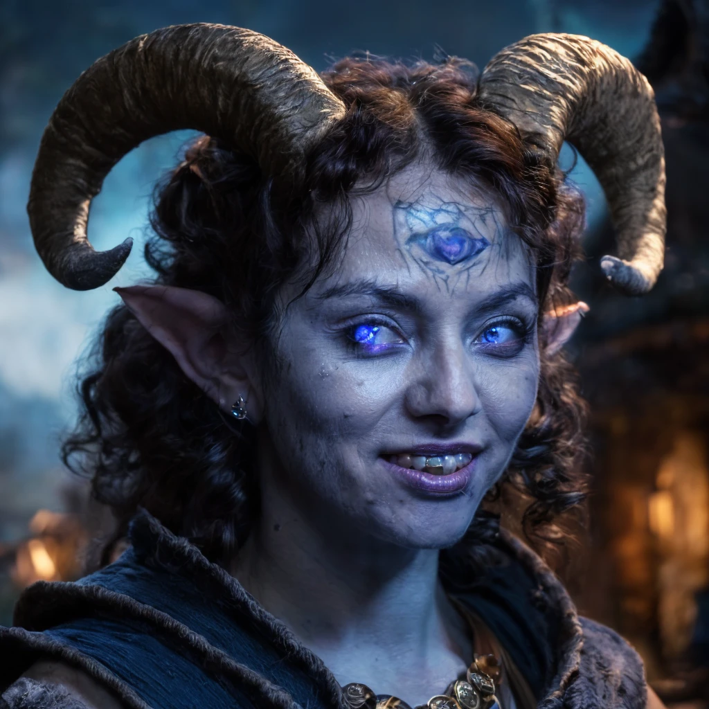 (masterpiece)+, (extremely (realistic)+,a portrait of an attractive young female tiefling, Skin imperfections Funny stare. Looking in camera. volumetrics dtx, Photorealistic, ultra detailed, Artstation trending, very very detailed, realistic shaded lighting, dynamic shadows, detailed Gipsy camp background, upper body, professional photograph of a detailed skin, sharp focus, dramatic, award winning, cinematic lighting, octane render, unreal engine, volumetrics dtx, Photorealistic, ultra detailed, Artstation trending, very very detailed, hyperrealistic, fine details, realistic shaded lighting, dynamic shadows, Gipsy camp background, add_detail:1, skin pores and wrinkles, details.,More Reasonable Details