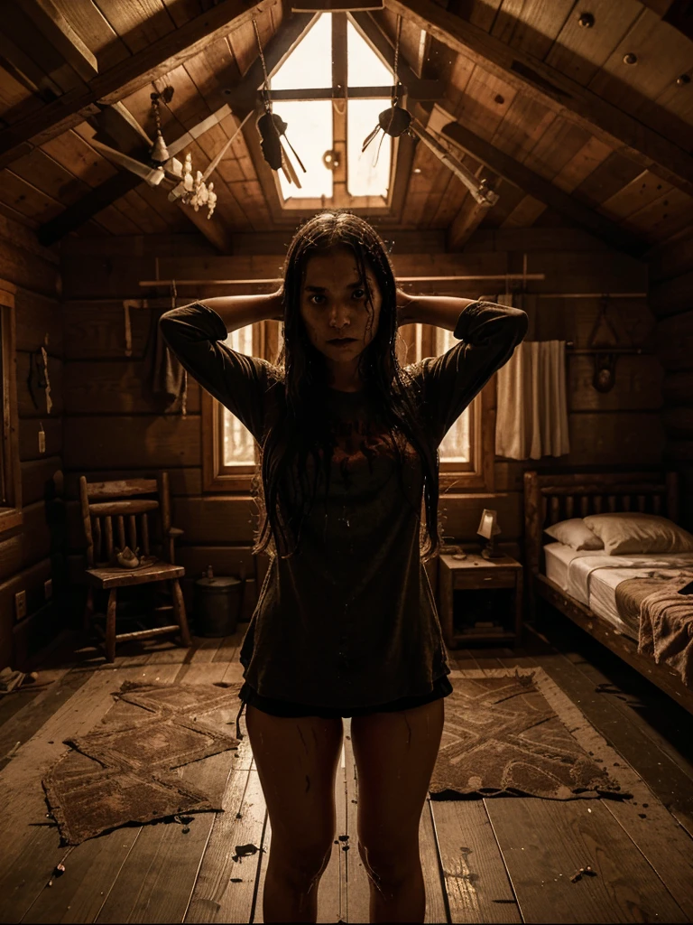 A stunned girl, with a sword raised, soaked in demonic blood. Inside a cabin that was filled with sudden silence, broken only by the chirping of crickets.