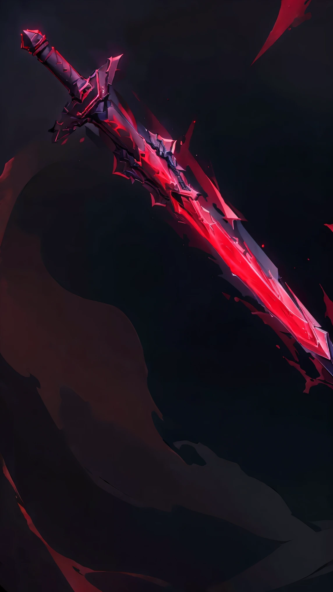 Iron blood sword, Red blood effect, red particles, ,HD lighting and dark )<=(epic image quality)dark atmosphere with bright particle light(many effects in background)