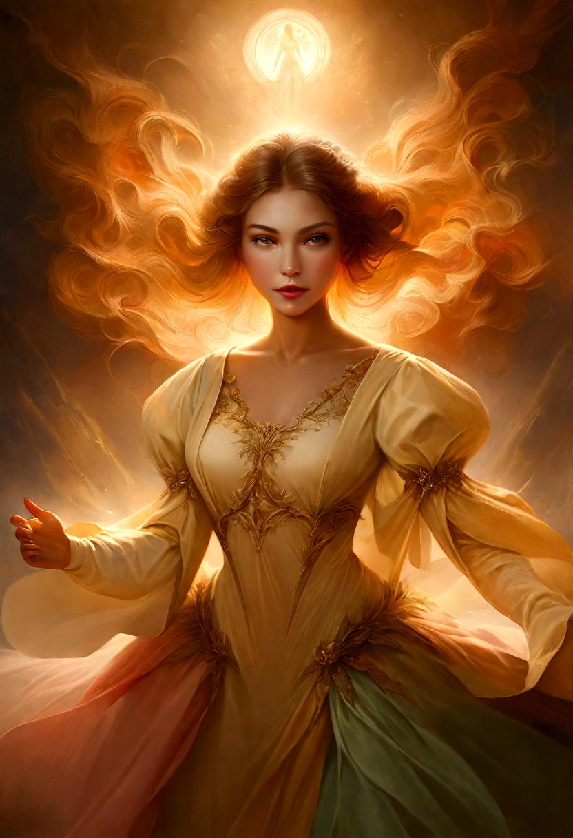 Photos of beautiful mystical European women summoning the power of nature, with dynamic backlight, Very detailed, Ultra-realistic, 10K high resolution, in the style of Digital art, acrylic, pastel, (Baroque:0.4), Romanticism, realism,