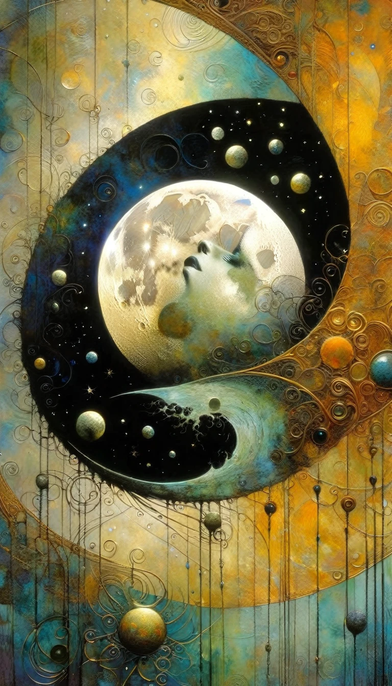 the moon, Artwork inspired by Dave Mckean, intricate details, oil painted 