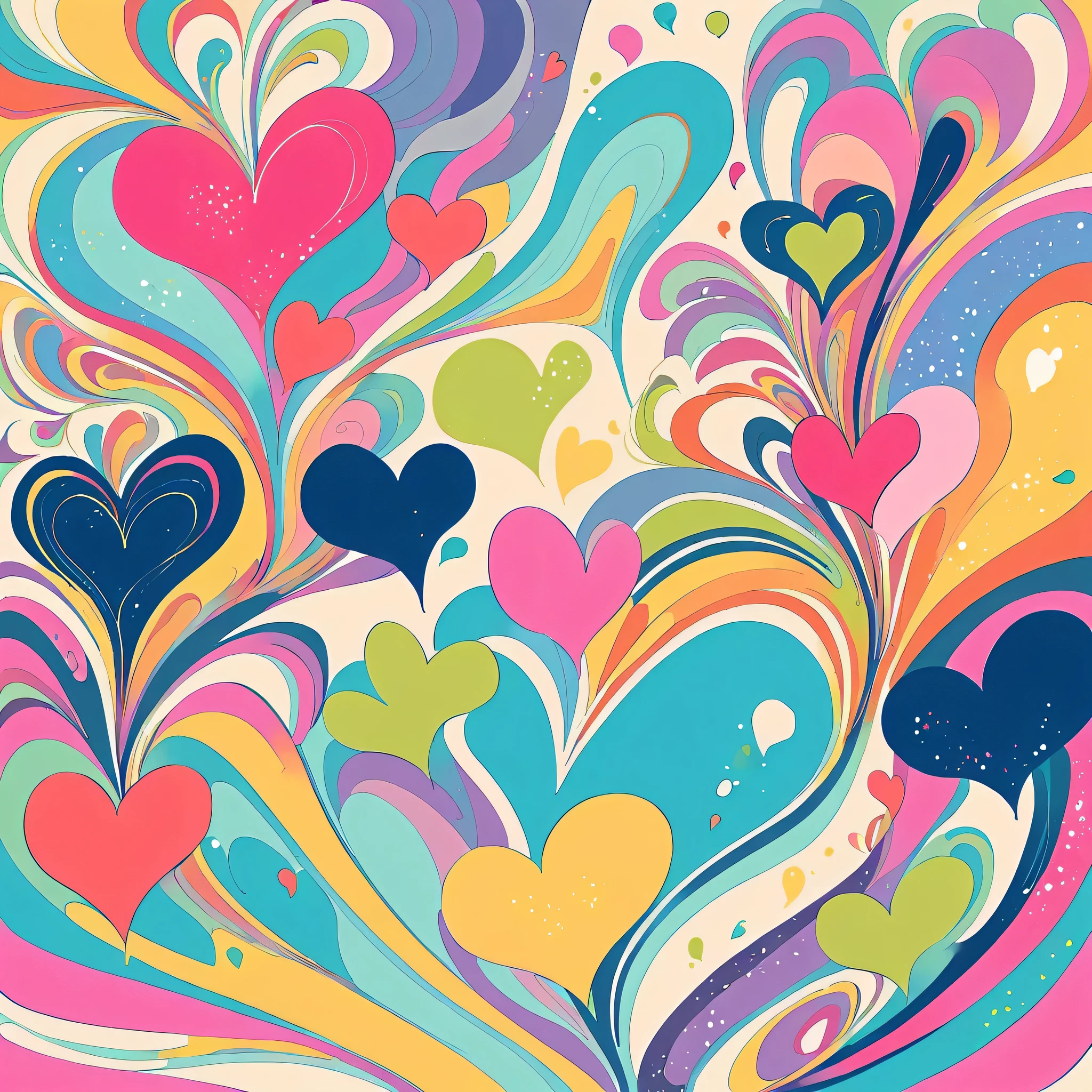 Mai Yoneyama style, Simple Line Initialism,Abstract art,Urban Background, colorful hearts ,No people