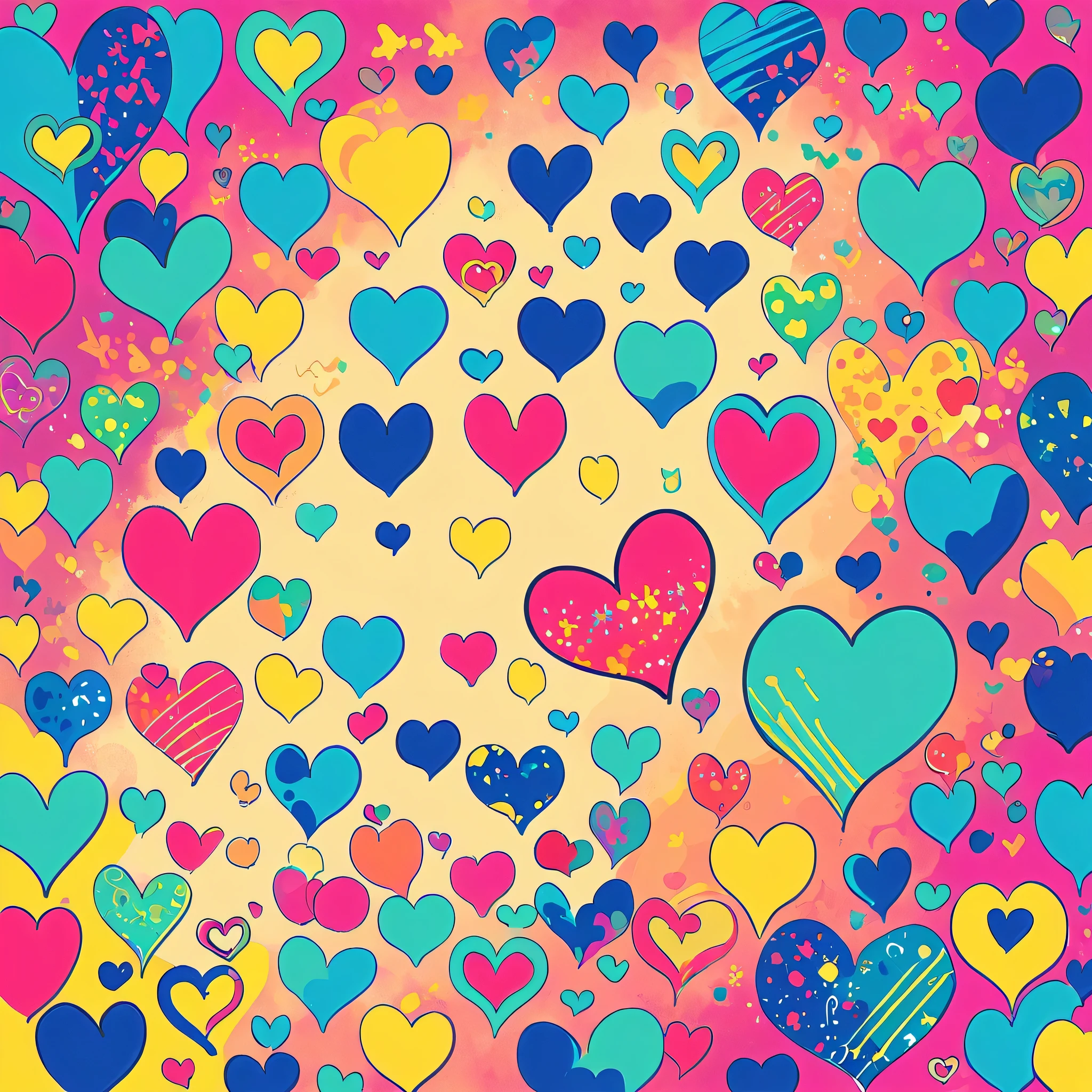 Mai Yoneyama style, Simple Line Initialism,Abstract art,Urban Background, colorful hearts ,No people