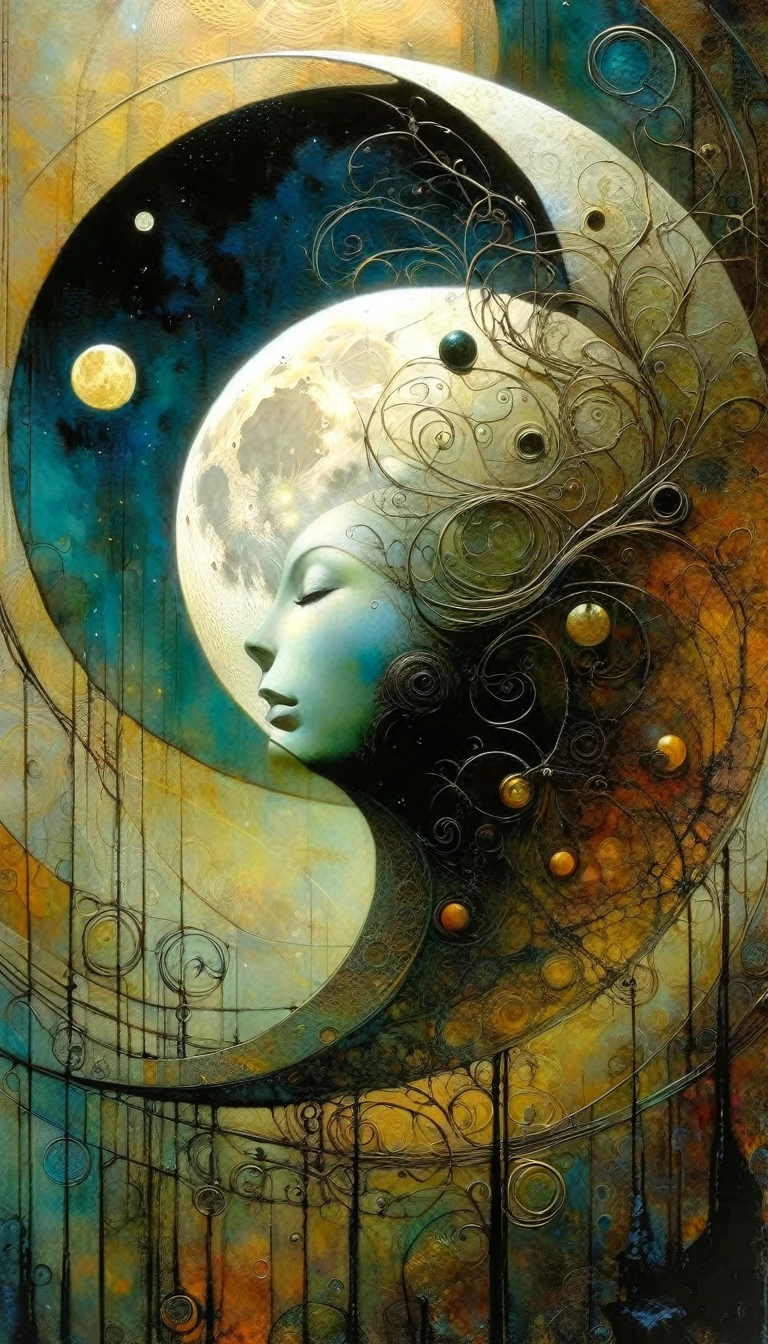 the moon, Artwork inspired by Dave Mckean, intricate details, oil painted