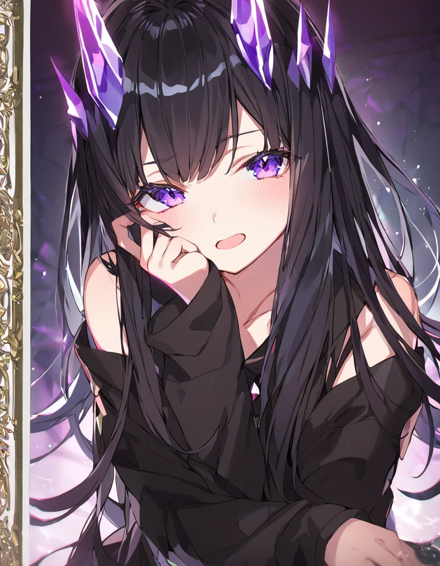 Place your hand on your cheek Perfect Fingers Insanely embarrassing Crystal Horn Shining Crystal Black Hair