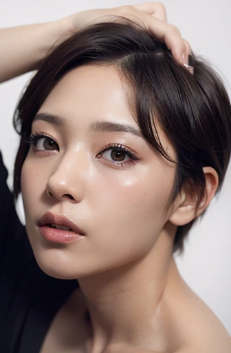 Buckshot、short hair、Adult Women、White background、mode、beautiful、Hairstyle shooting、Beauty Salon