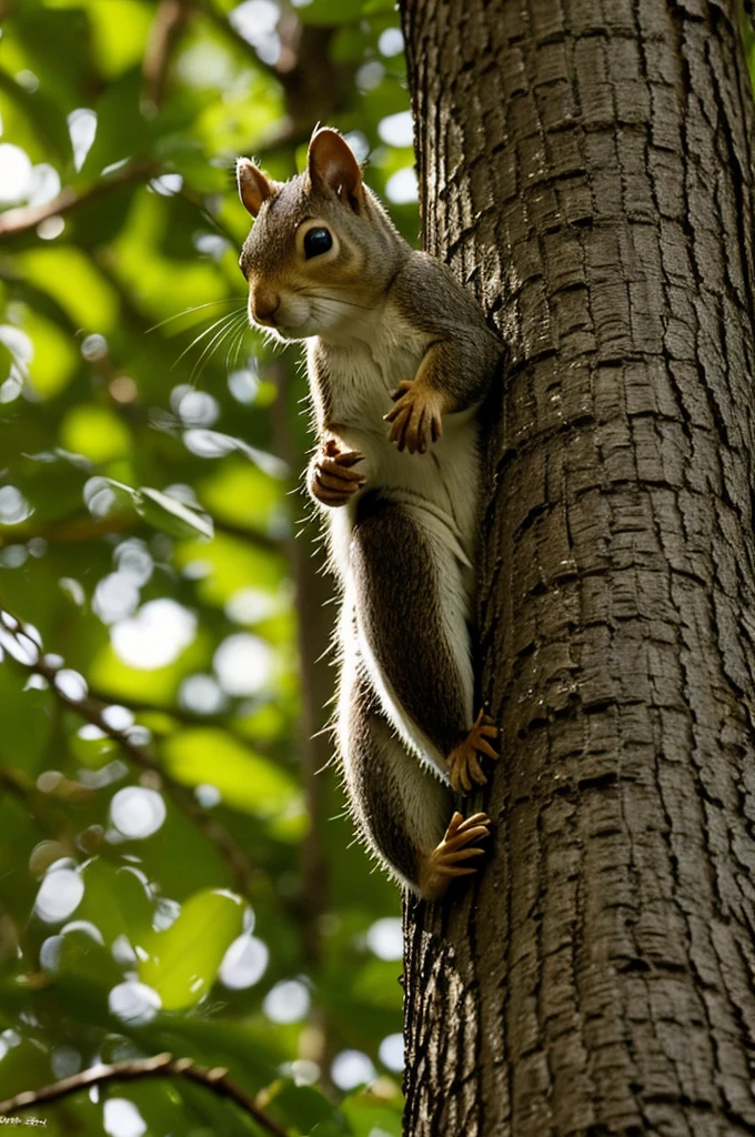 In the heart of Whispering Woods, where tall trees swayed gently in the breeze and sunlight filtered through the leaves like golden raindrops, there lived a young squirrel named Nutty. 
