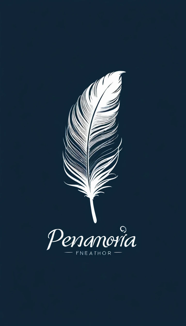 Create a minimal, modern, simple, inspirational, memorable, dream like logo design of a boy and a feather for the brand “Penamemoria". 