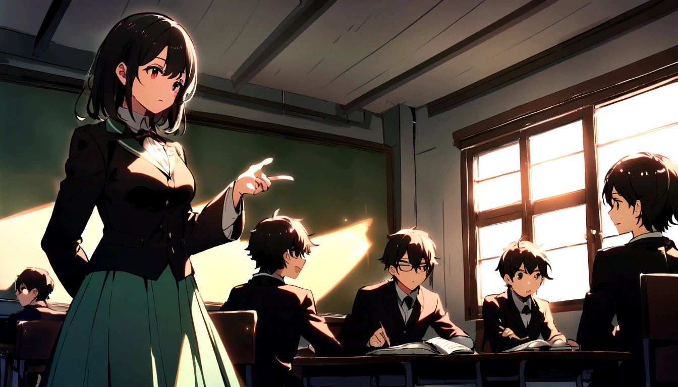 In the classroom,The teacher is lecturing the students