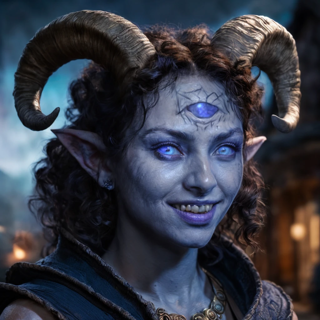 (masterpiece)+, (extremely (realistic)+,a portrait of an attractive young female tiefling, Skin imperfections Funny stare. Looking in camera. volumetrics dtx, Photorealistic, ultra detailed, Artstation trending, very very detailed, realistic shaded lighting, dynamic shadows, detailed Gipsy camp background, upper body, professional photograph of a detailed skin, sharp focus, dramatic, award winning, cinematic lighting, octane render, unreal engine, volumetrics dtx, Photorealistic, ultra detailed, Artstation trending, very very detailed, hyperrealistic, fine details, realistic shaded lighting, dynamic shadows, Gipsy camp background, add_detail:1, skin pores and wrinkles, details.,More Reasonable Details