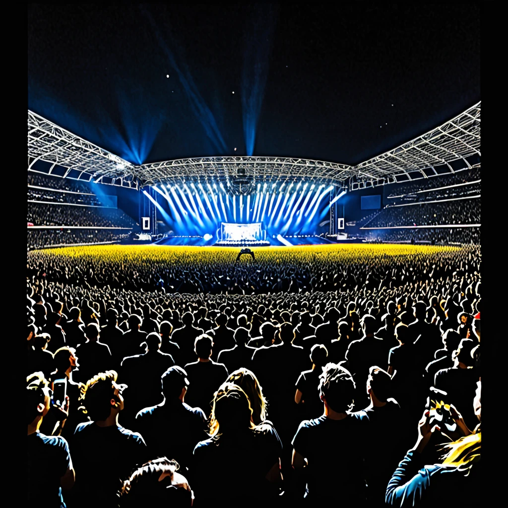 My photo from the gallery that is on img2img of rockstar at the concert in a stadium full of people