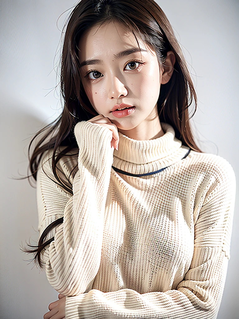 1girl,sweater,white background,