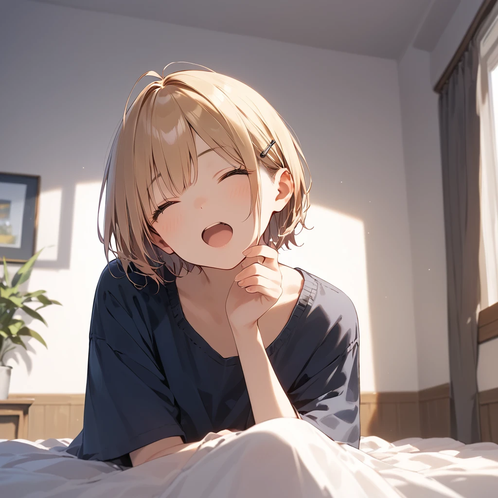 score_9, score_8_up, score_7_up, source_anime, best quality, masterpiece,ultra-detailed,official art, absurdres, highres, waifu2x, break,1girl, school girl, short hair,  beautiful detailed eyes, sit, open mouth, (yawn:0.3), sleepily, bed, infirmary, break,(clear line illustration:1.2),very high resolution, very aesthetic, super detailed skin, Best sexual lighting powered by famous artist, 8k,ero picture,beauty illustration,photoshop_(medium),,(Detailed Lighting),

