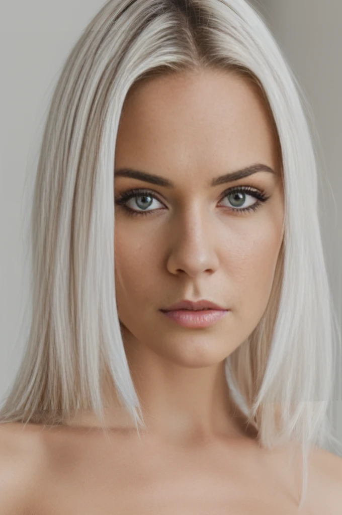 close-up of a stunning fashion model, ultra-realistic, portrait, shot on a Sony A7III, high quality --ar 35:64 --stylize 250, white hair, platinum blonde