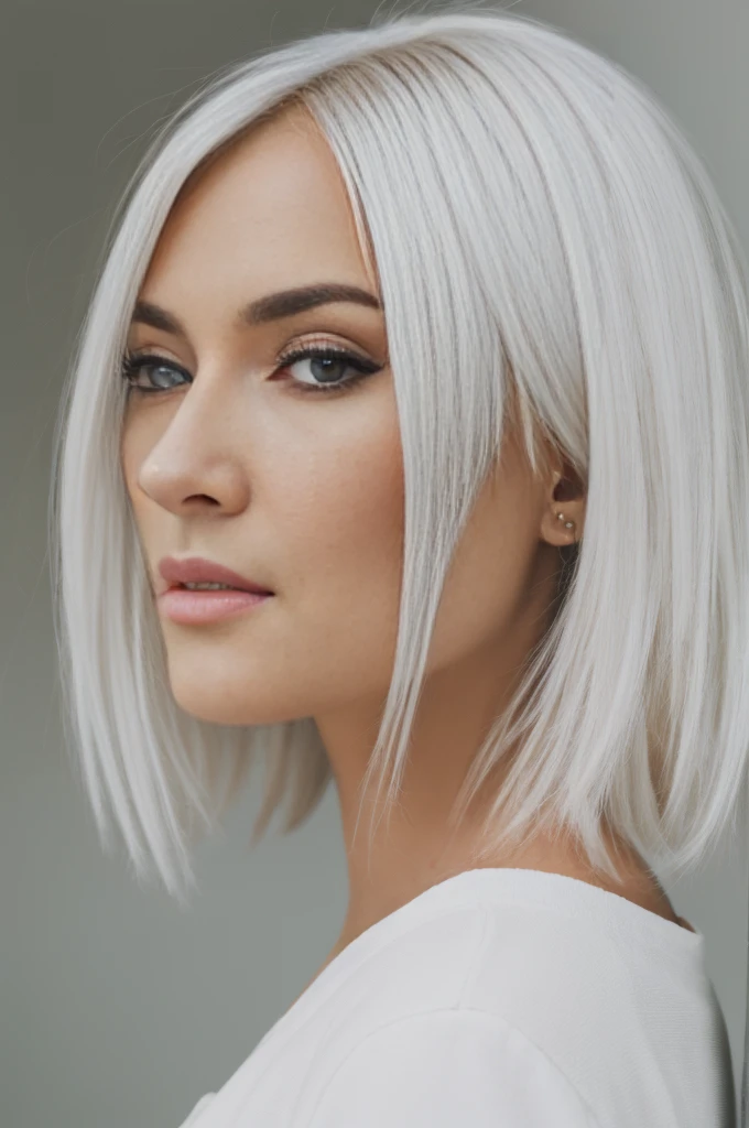 close-up of a stunning fashion model, ultra-realistic, portrait, shot on a Sony A7III, high quality --ar 35:64 --stylize 250, white hair, platinum blonde