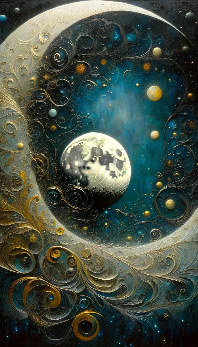the moon, Artwork inspired by Dave Mckean, intricate details, oil painted