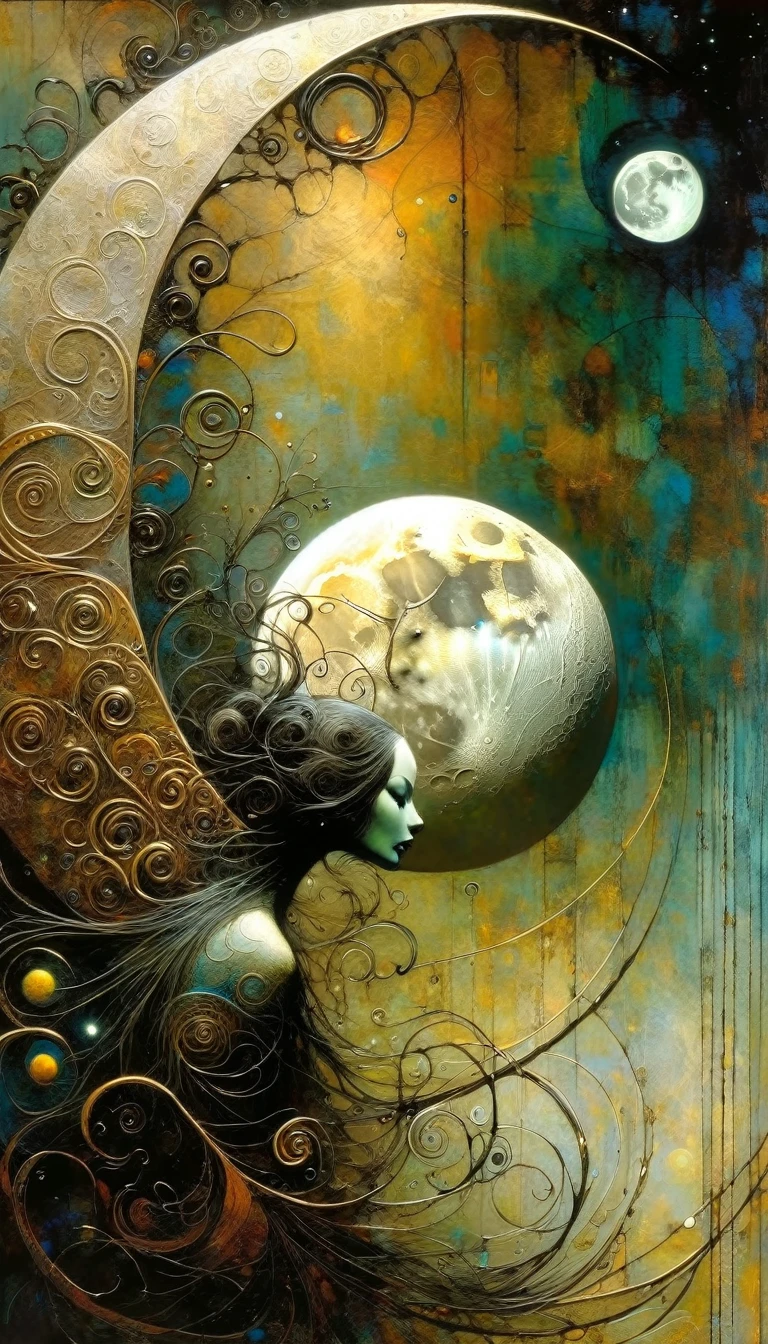the moon, Artwork inspired by Dave Mckean, intricate details, oil painted