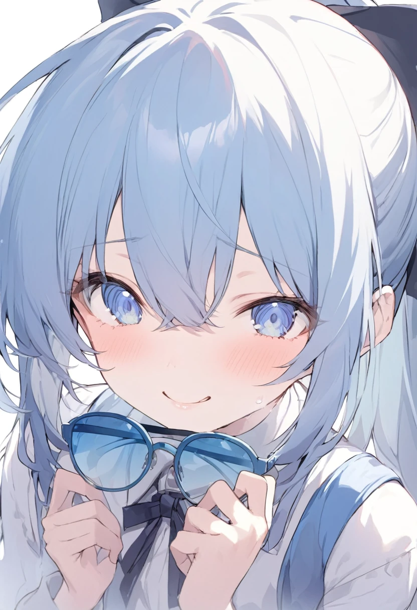 Blue Glasses Light blue hair girl ponytail Laughter Middle school students Mostly faces Face close-up Highest quality 傑作 Blue Glasses Blue Glasses
