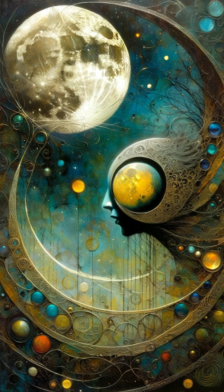 the moon, Artwork inspired by Dave Mckean, intricate details, oil painted
