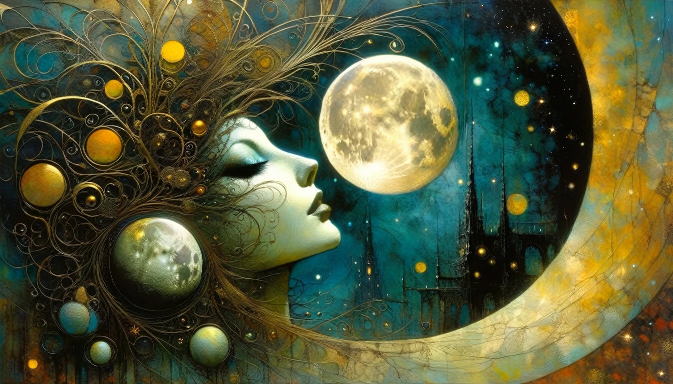 the moon, Artwork inspired by Dave Mckean, intricate details, oil painted