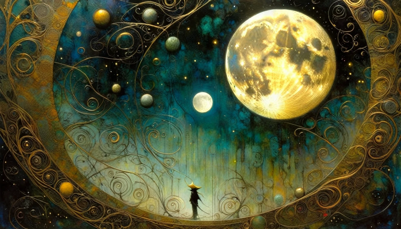 the moon, Artwork inspired by Dave Mckean, intricate details, oil painted