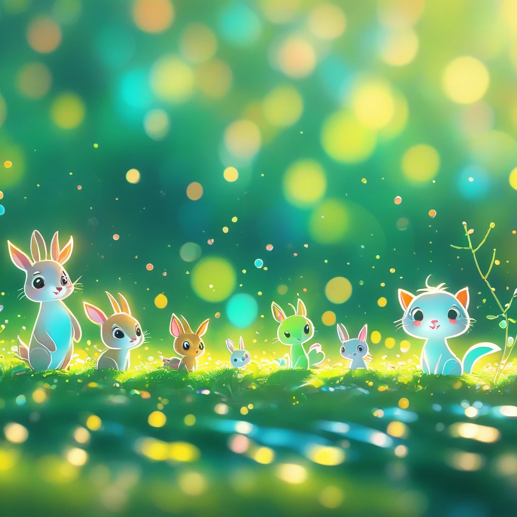 (masterpiece, best quality:1.2), Close up of cartoon animals on green background, cute numbersArt, Lovely and detailed digital art, 4k hd illustration wallpaper, Cute numbers, Blurred dream illustration, 4k hd wallpaper illustration, Cute 3d rendering, A beautiful artistic illustration, 2d illustration, 2d illustration, Blurred dreamy illustration, Epic Concept Art. bokeh